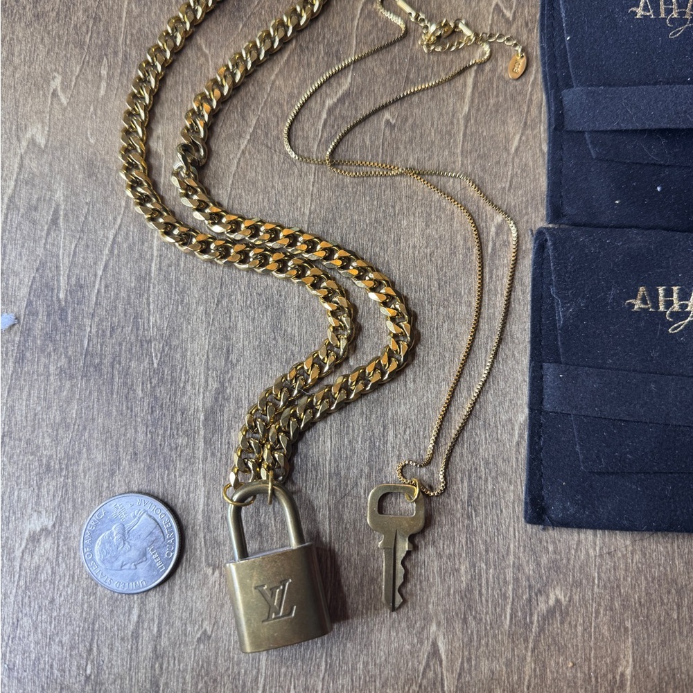 NWOT Louis Vuitton Gold Chain Toss the Key Necklace with Padlock Pendant